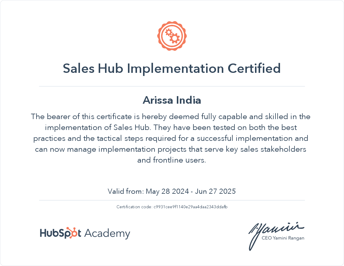 sales HubSpot Partner Certificate